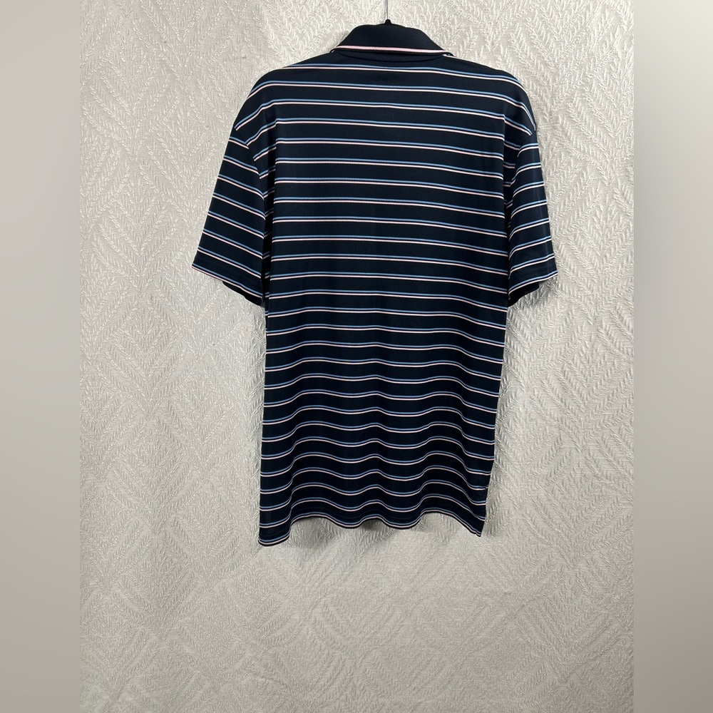 St. John's Bay Men’s Performance Polo Navy Pink Striped Quick-Dri - Picture 3 of 6